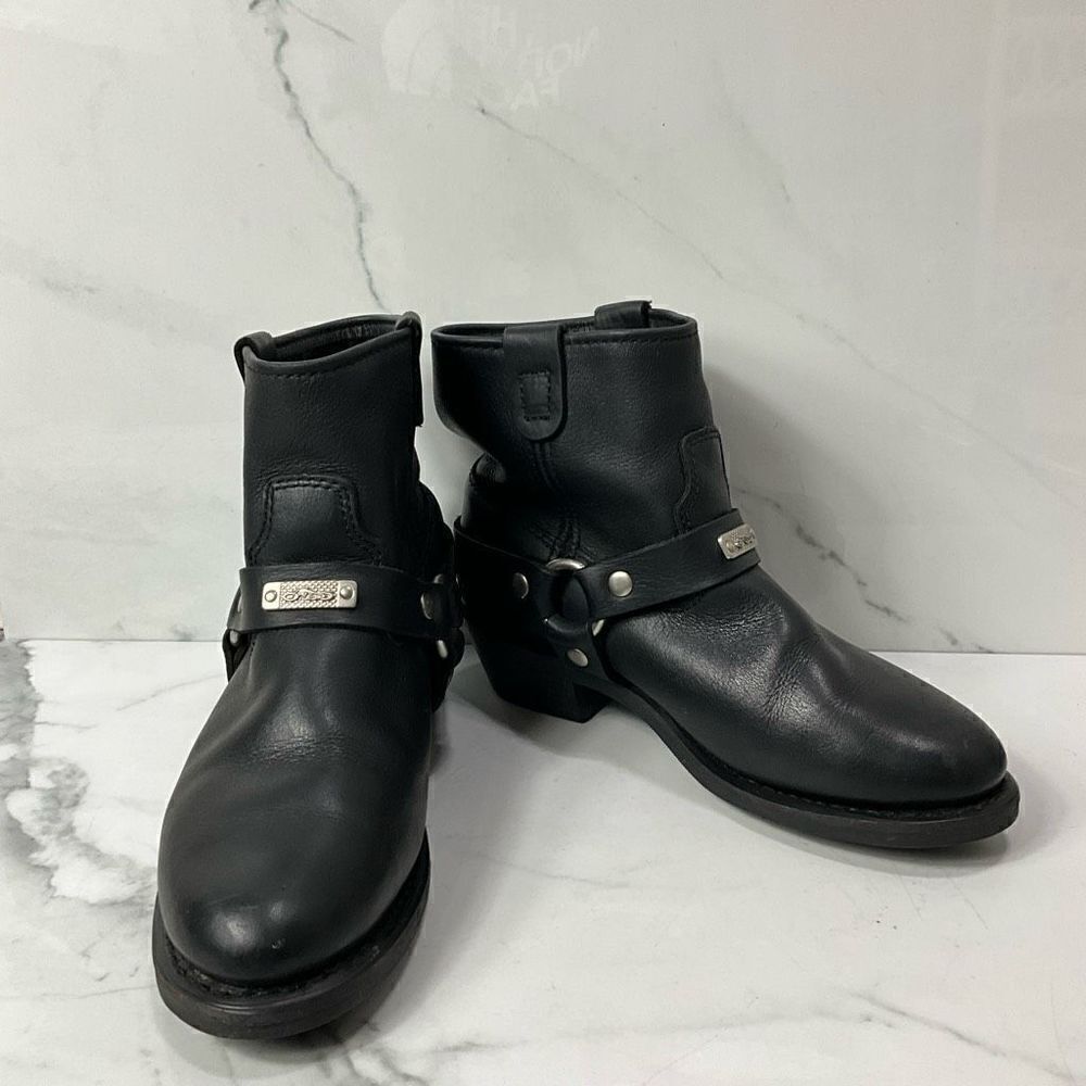 RIVER ROAD Black Leather Harness Motorcycle Boots
